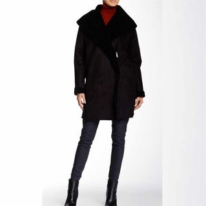 French Connection Cocoon Black Faux Fur Lined Coat